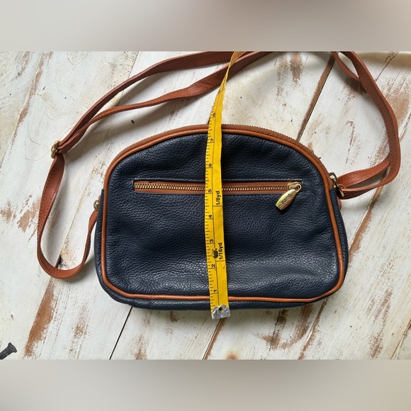 VALENTINA Genuine Leather purse Multi Zipper Crossbody Bag navy blue brown EUC - Picture 14 of 15